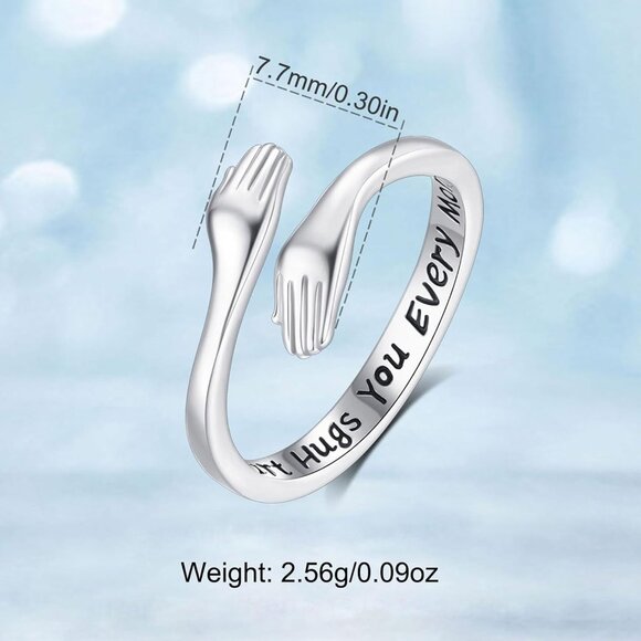 Sterling Silver Hug Ring Adjustable Women Girls Gift Love Jewelry - Picture 9 of 9